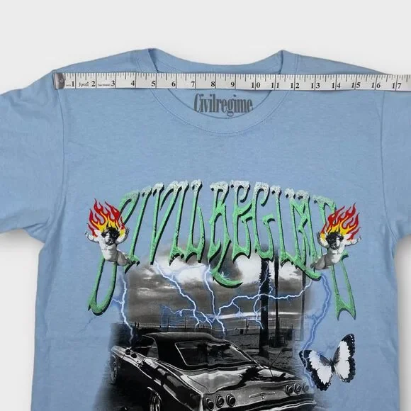 Civil Regime T Shirt Mens Small Civil Cruise Blue Lowrider Graphic Flame Hip Hop - Picture 10 of 12